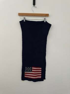 Polo Ralph Lauren Vintage 100% Wool Navy American Flag Intarsia Knit Scarf